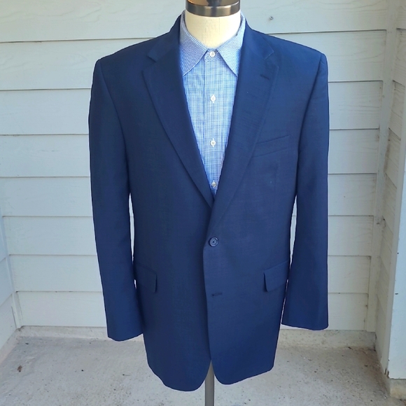 JACK VICTOR Dark Grey Blue Weave Super 100s Wool Sz 44 R Mens Sport Coat Blazer‎ - Picture 1 of 7